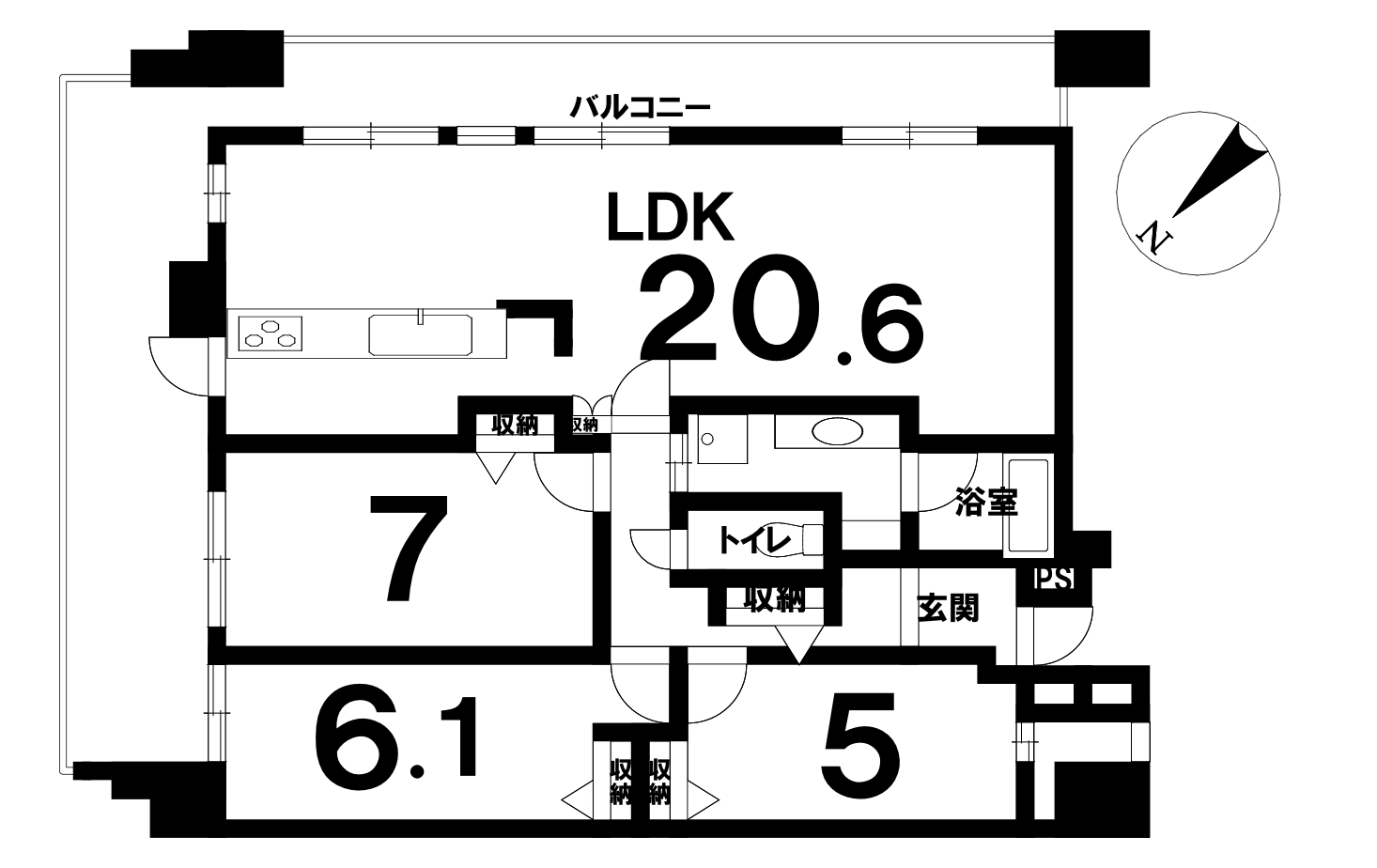 ディークラディア中百舌鳥（3ＬＤＫ）の間取り図