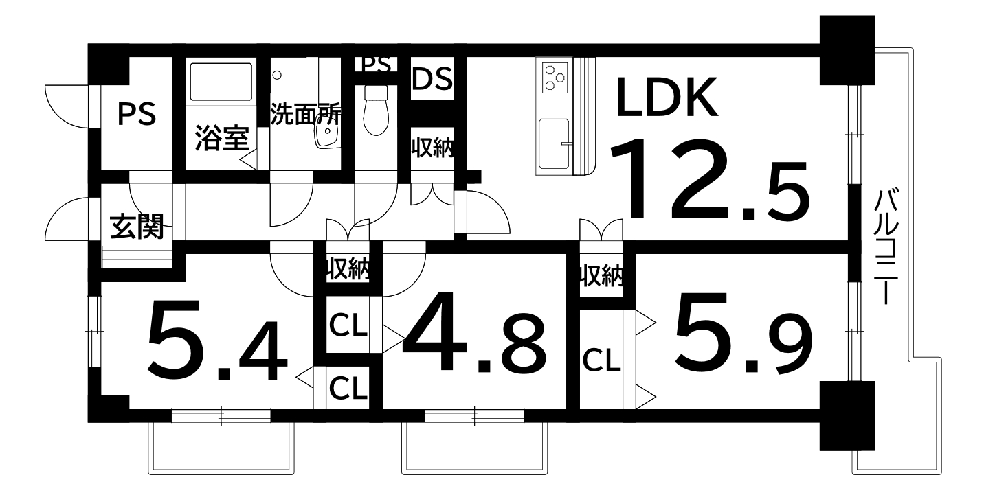 シャトー宿院（3ＬＤＫ）の間取り図
