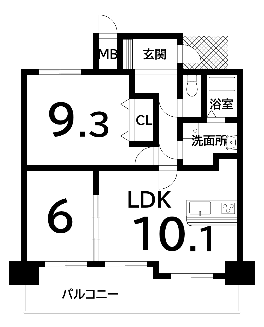 ソワール新檜尾台8号棟（2ＬＤＫ）の間取り図