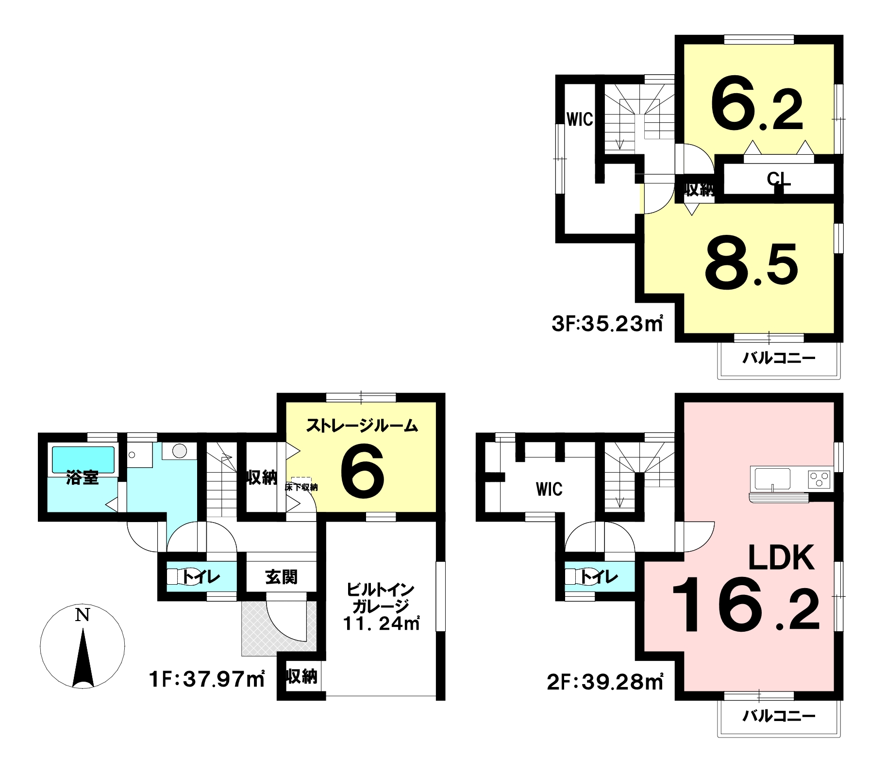 堺市中区深井中町の新築戸建（2LDK+2WIC+S）の間取り図