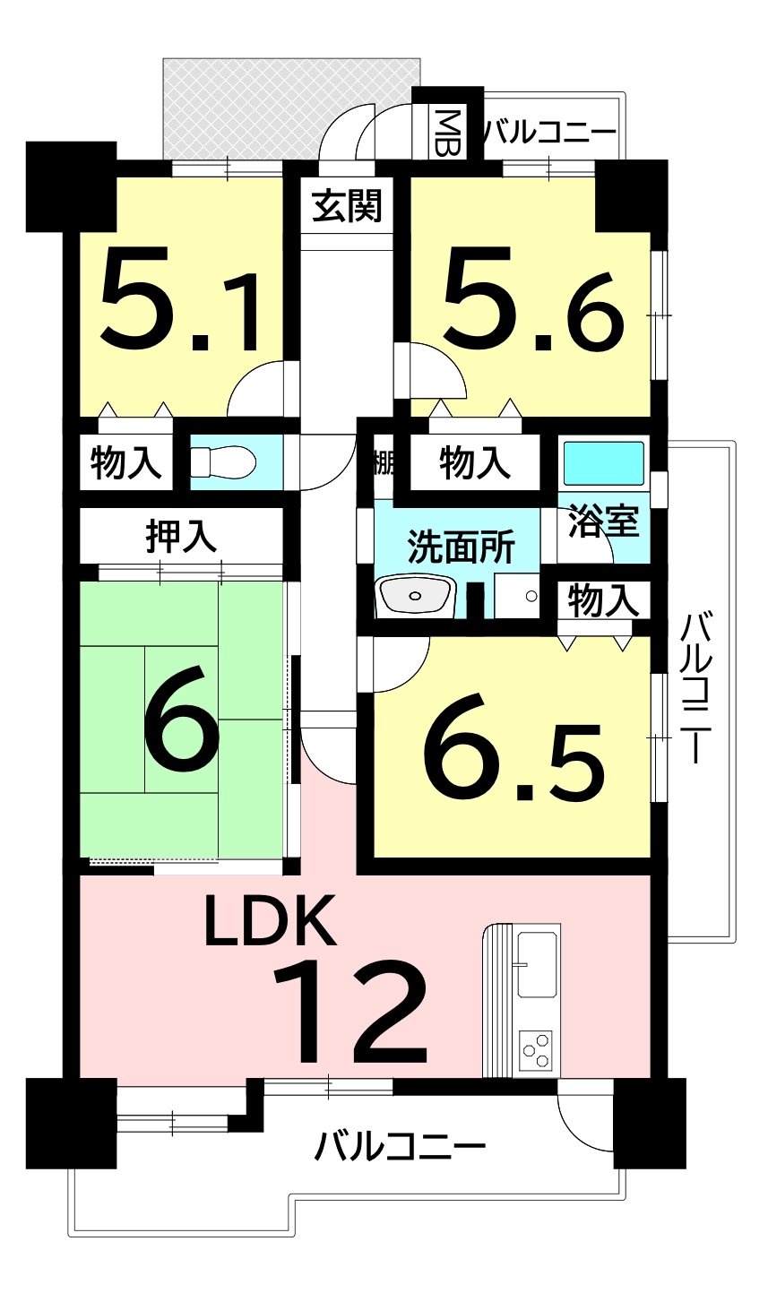 サニークレスト北野田（4ＬＤＫ）の間取り図