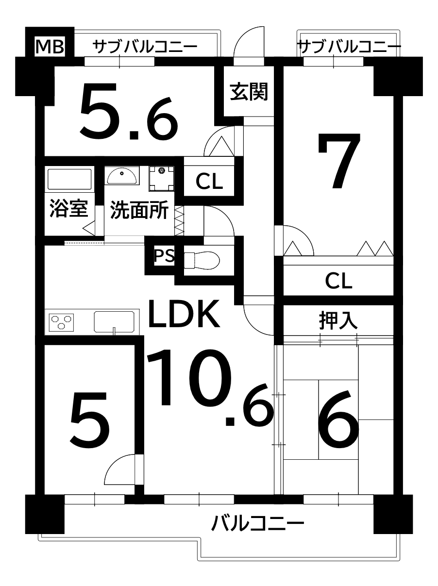 進和グレーシーハイツ堺（4ＬＤＫ）の間取り図